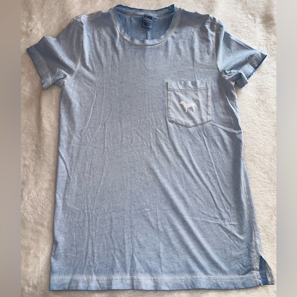 Victoria's Secret PINK Campus Tee Shirt Powder Blue XS - Picture 1 of 6
